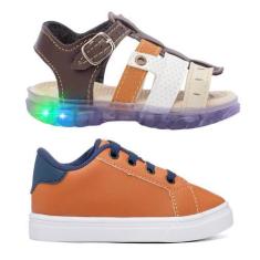 Imagem de Combo Infantil Tenis Casual + Sandalia LED Menino Funfy 2311A, Caramel