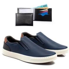Imagem de Tênis Masculino Slip On Cadarço Moderno + Carteira Kit 2-Masculino