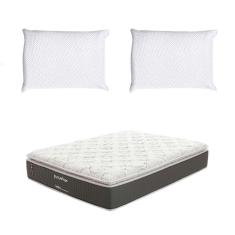Imagem de Colchão Queen Safira Plush Molas Ensacadas (30x158x198) Branco e Cinza com 2 Travesseiros Guldi Soft Nasa Branco