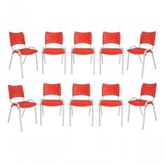 Imagem de Kit 10 Cadeiras Iso Para Escola Escritório Comércio Vermelha Base Branca