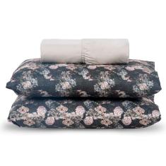 Imagem de Jogo Cama Lençol Verace Queen Percal 300 Fios c/ Fronhas Estampadas 3 Peças - Cáqui