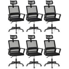 Imagem de Kit 6 Cadeiras de Escritório Giratória Executiva Pro com Regulagem de Altura - Preto