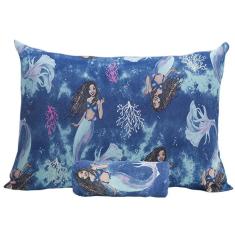 Imagem de Jogo de Cama Portallar Solteiro Malha Mista Estampado Disney Ariel Mermaid 2 Pçs Azul