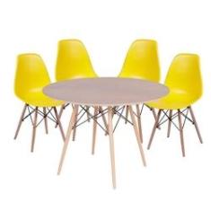 Imagem de Conjunto Mesa Eames Eiffel DSW Redonda Imbuia 90cm + 4 Cadeiras Eames DSW - 