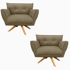 Imagem de Kit 02 Poltronas Giratória Suede Base Madeira Marrom Rato