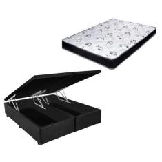 Imagem de Cama Box Baú Casal Bi-Partido Green Preto + Colchão Espuma D28 138X188