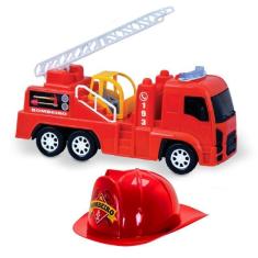 Imagem de Caminhão Dos Bombeiros Brinquedo Grande Capacete Infantil