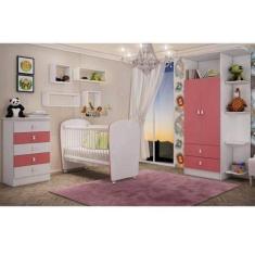 Imagem de Quarto de Bebê Completo Leãozinho com Guarda Roupa 2 Portas, Cômoda e Berço Espresso Móveis Branco/Rosa