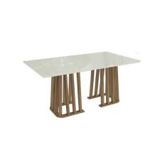 Imagem de Mesa p/ Cozinha Alteia c/ Tampo Madeirado c/ Vidro 160x90cm Nogueira/Off White - Kappesberg