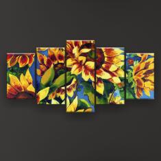 Imagem de Quadro Decorativo Pintura Oito Girassóis 129X61 5 Peças