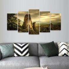 Imagem de Quadro Rocha Pôr do Sol Grécia Mosaico 5 Peças