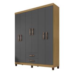 Imagem de Guarda Roupa Casal Porto Belo 6 Portas 2 Gavetas Carvalho Grafite Clique Chique