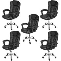 Imagem de Kit 5 Cadeiras para Escritório Presidente Estofada Jacarta Preto