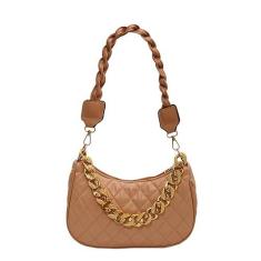 Imagem de Bolsas de ombro pequenas femininas modernas de couro leves com alça removível, Marrom