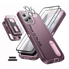 Imagem de ymxdmd A capa é especialmente projetada para iPhone 11 Pro de 5,8 polegadas, proteção total resistente, absorção de choque, suporte integrado de borracha de silicone 3 em 1 com 2 películas temperadas