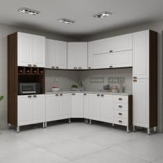 Imagem de Armário de Cozinha Completa 10 Peças com Tampos e Espaço para Micro-ondas Safira Luciane Móveis