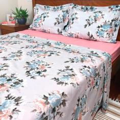 Imagem de Jogo de Lençol Algodão Queen Size 4 Peças 180 Fios Compose Fronha Deta