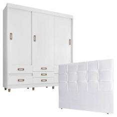 Imagem de Quarto De Casal Guarda Roupa 37020 Com Cabeceira Luiza 140 Cm Branco - Araplac