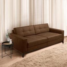 Imagem de Sofá Decorativo Bruno 3 Lugares Sala de estar 210cm Pés em Madeira Couro Marrom Claro Manchado G88 - Gran Belo