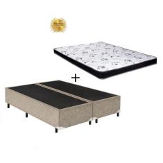 Imagem de Cama Box Bipartido Casal Bege Suede + Colchão Espuma D33 138x188x12