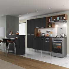 Imagem de Cozinha Completa c/ Bancada Paris Multimóveis MP2044 Madeirada/Preta