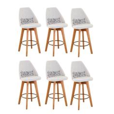 Imagem de Kit 06 Banquetas Bege Claro E Almofada Flores