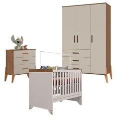Imagem de Quarto De Bebê Gaveteiro Emilly 3p Com Berço Americano Retro Maya Off White Carvalho - Canaã