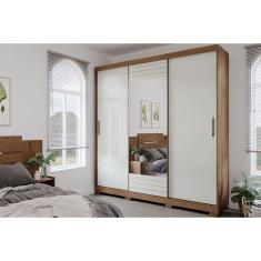 Imagem de Guarda Roupa Casal 3 Portas De Correr E 4 Gavetas C/ Espelho Búzios Cinamomo/Off White - Panan