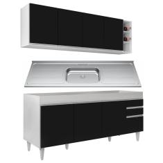 Imagem de Armário Aéreo E Balcão Gabinete 180cm Com Pia Branco/preto