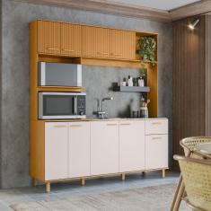 Imagem de Kit Cozinha 9 Portas 1 Gaveta para Pia Liz Freijo/Ripado/Off Acetinado