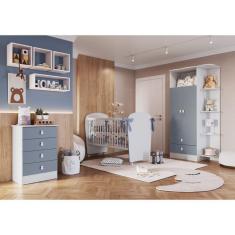 Imagem de Quarto de Bebê com Guarda-Roupa e Cômoda Arco-Íris Branco/Azul
