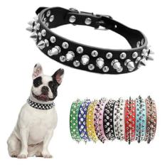 Imagem de Coleira de cachorro cravejada para meninas e meninos, coleiras de gato de couro PU com rebite de cogumelo, fivela de metal ajustável durável para treinamento para animais de estimação pequenos médios e grandes terrier fêmeas machos