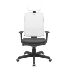 Imagem de Cadeira Office Brizza Tela Branca Com Encosto Assento Vinil Preto Auto