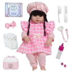 Imagem de Boneca Reborn Morena 100% Vinil Siliconado Bolsa Itens - Cegonha Rebor