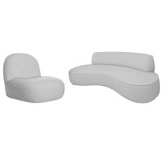 Imagem de Sofá Curvo 200cm 3 Lugares E 1 Poltrona Amsterdã Linho - Adj Decor Cor Cinza Claro