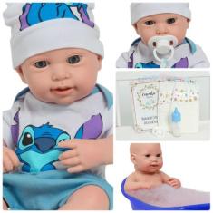 Imagem de Boneco Bebê Reborn Siliconado Articulado C/ Conjunto Stitch - Cegonha