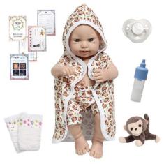 Imagem de Boneco Reborn Bebê Carequinha Saída De Banho Macaquinho - Cegonha Rebo