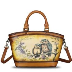 Imagem de Bolsa feminina de couro genuíno pintada à mão bolsa de ombro feita à mão bolsa transversal de trabalho bolsa casual, Padrão 4, Medium