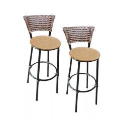 Imagem de Kit 2 Banco Banqueta Alta Bar Gourmet Preta C/ Encosto Junco - Moveraç