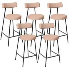 Imagem de Kit 05 Banquetas Baixa Para Cozinha Sala De Jantar Bar Bancada Milão L02 Linho Rosê