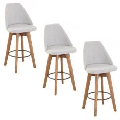 Imagem de Kit 3 Banquetas Gourmet Giratória Maya Tecido Linho