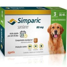 Imagem de Simparic antipulgas para Cães de 20,1 a 40Kg - 80mg - cx com 3 compr -