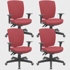 Imagem de Kit 04 Cadeiras de Escritório Diretor Office Giratória Preto Alta Flexi P03 Vinil Vermelho - Lyam