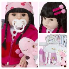 Imagem de Boneca Estilo Reborn Laura Girafinha Pode Banho + Acessórios - Cegonha