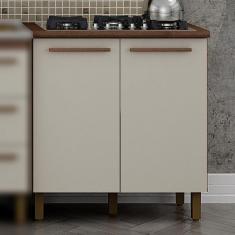 Imagem de Balcão Cooktop 2 Portas 80cm Pérola Valdemóveis Chocolate/Off White