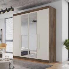 Imagem de Guarda Roupa Casal Espelho 4 Portas 3 Gavetas Nantes Móveis Europa Brauna off