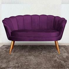 Imagem de Namoradeira Estofada Pés Palito Para Sala de Estar Pétala Veludo Roxo - LM DECOR