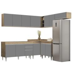 Imagem de Armário de Cozinha Modulado de Canto 7 Peças CP22 Balcão sem Tampo Castanho/Cinza - Lumil