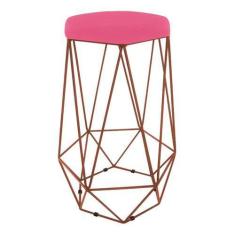 Imagem de Banqueta Paris Aramada Base Bronze material sintético Rosa Pink - Mait