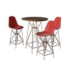 Imagem de Jogo Mesa Bistrô Eames Tampo Amêndoa 60Cm 3 Banquetas Vermelha Base Ferro Cobre - Cor: Amendoa